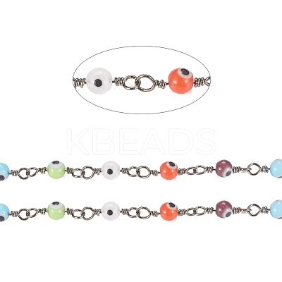 3.28 Feet Handmade Evil Eye Lampwork Round Beaded Chains X-CHC-G009-A-B04-1