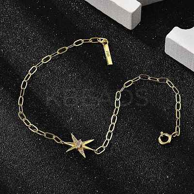 S925 Sterling Silver Micro Pave Cubic Zirconia Link & Charm Bracelets for Women BJEW-K276-02G-1