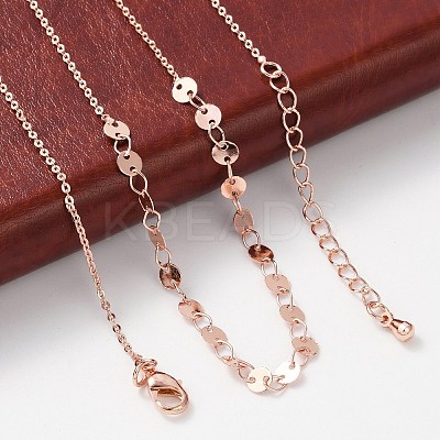 Brass Cable & Flat Sequin Chains Necklaces for Women NJEW-D302-40RG-1
