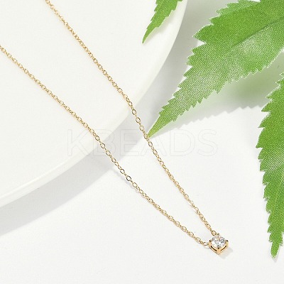 Ion Plating(IP) 304 Stainless Steel Cubic Zirconia Flat Round Pendant Cable Chain Necklaces NJEW-P320-16G-01-1