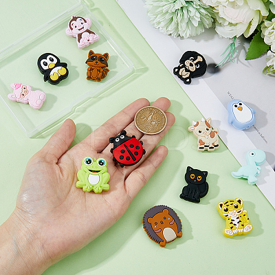 13Pcs 13 Style Ainmals Silicone Focal Beads SIL-DC0001-40-1