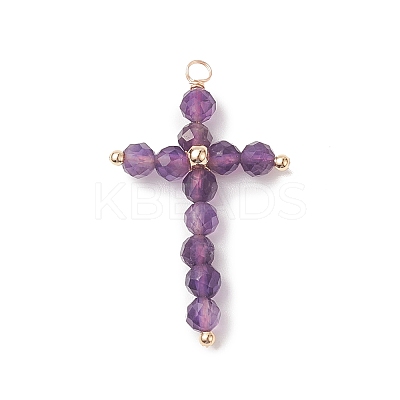 Natural Amethyst Faceted Round Copper Wire Wrapped Pendants PALLOY-JF02011-05-1