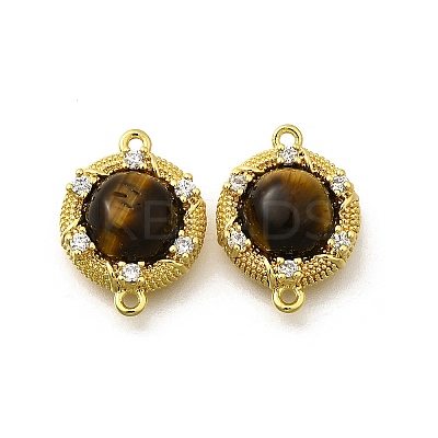 Brass Clear Cubic Zirconia Flat Round Links Connector Charms KK-K398-25G-1