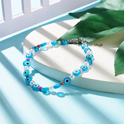 Evil Eye Handmade Lampwork Beaded Anklets for Women AJEW-AN00477-1