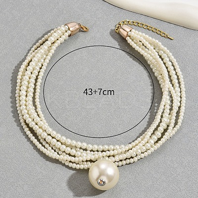 Plastic Imitation Pearl Round Ball Pendant Multi-Strand Beaded Necklaces FS-WG3508B-01-1