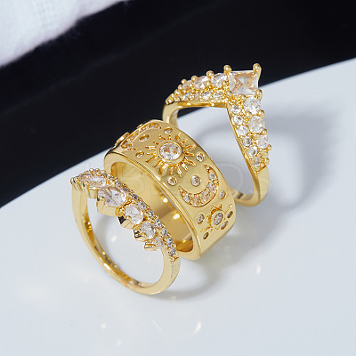 3Pcs Brass Micro Pave Clear Cubic Zirconia Finger Rings for Women FS-WGDAF26-03-1