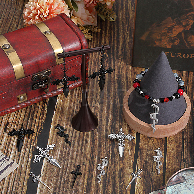 48Pcs 8 Style Tibetan Style & Gothic Style Alloy Pendants FIND-SC0007-27-1