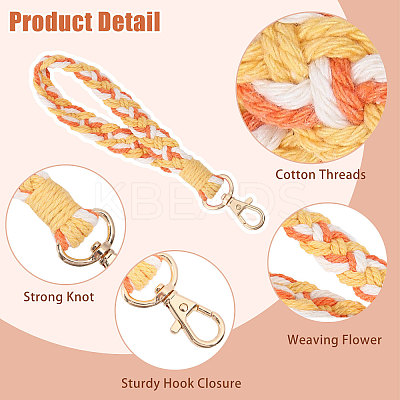 5Pcs 5 Colors Handmade Macrame Cotton Wristlet Bracelet Keychain Pendant Decoration HJEW-GL0001-15-1