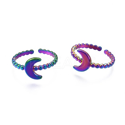 304 Stainless Steel Crescent Moon Cuff Ring RJEW-N038-107-1