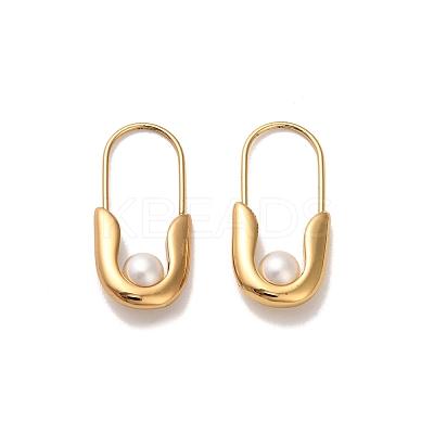 Oval Plastic Imitation Pearl Hoop Earrings EJEW-P316-16G-1