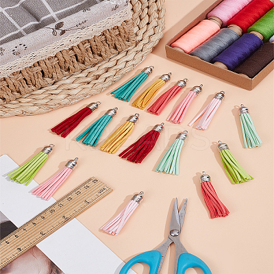 16Pcs 8 Colors Faux Suede Tassel Pendant Decorations FIND-LP0007-25B-1
