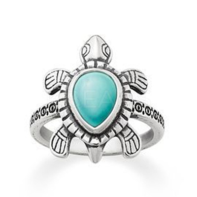 Retro Alloy and Synthetic Turquoise Finger Rings FS-WG1C352-05-1