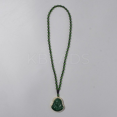 Alloy Glass Buddha Pendant Glass Beaded Necklaces NJEW-WH0020-82-1