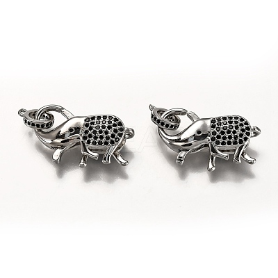 Brass Micro Pave Black Cubic Zirconia Lobster Claw Clasps ZIRC-I052-05P-1
