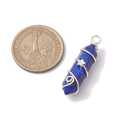 Natural Lapis Lazuli Double Terminal Pointed Pendants PALLOY-JF02673-04-1
