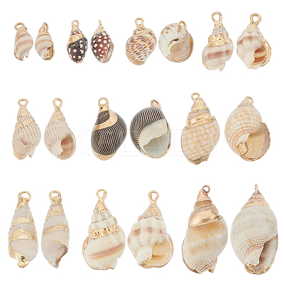 20Pcs 10 Styles Electroplated Spiral Shell Pendants SSHEL-HY0001-04-1