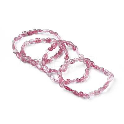 Natural Strawberry Quartz Bead Stretch Bracelets BJEW-K213-08-1