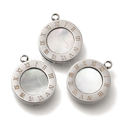 304 Stainless Steel Pave Natural Shell Flat Round Charms STAS-S148-02P-1