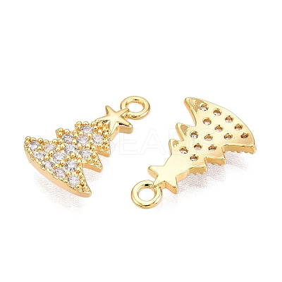 Christmas Theme Brass Micro Pave Clear Cubic Zirconia Charms KK-T073-13G-1