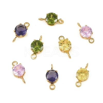 Brass Pave Cubic Zirconia Flat Round Connector Charms KK-P347-01G-1
