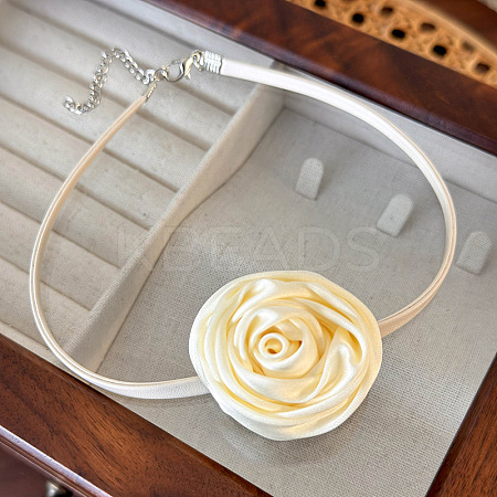 Fabric French Rose Flower Pendant Necklaces RJ3288-1-1
