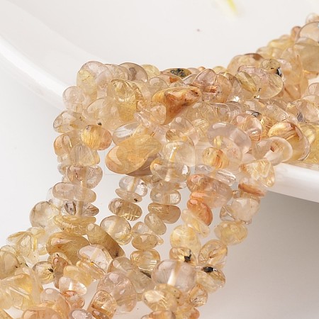 Chip Natural Gold Rutilated Quartz Bead Strands G-M349-01-1