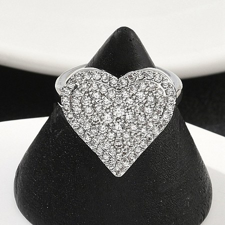 Heart Brass Micro Pave Cubic Zirconia Cuff Rings for Women RJEW-A069-12P-02-1