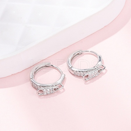 Zipper 925 Sterling Silver Micro Pave Clear Cubic Zirconia Hoop Earrings EJEW-K317-01P-1