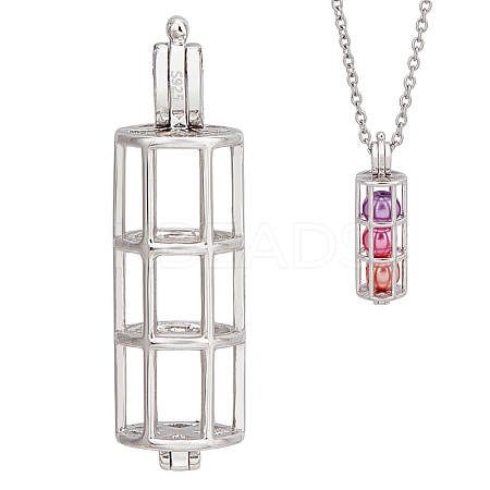 1Pc Rhodium Plated 925 Sterling Silver Bead Cage Pendants STER-BC0002-85-1