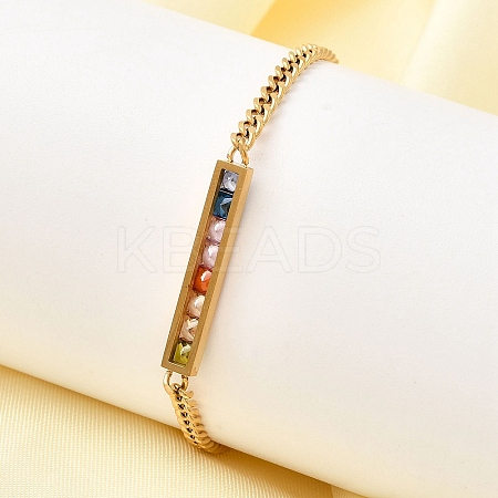 Rectangle 304 Stainless Steel Glass Link Bracelets for Women BJEW-K237-17G-1
