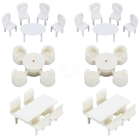 Olycraft 6 Sets 3 Style Mini Plastic Chairs and Table Miniature Display Decorations AJEW-OC0004-12-1