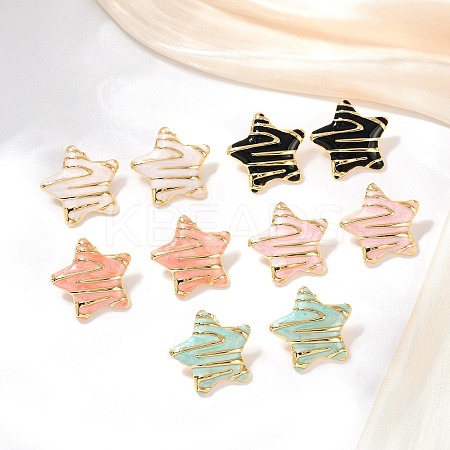 304 Stainless Steel Enamel Star Stud Earrings STAS-D368-04G-1