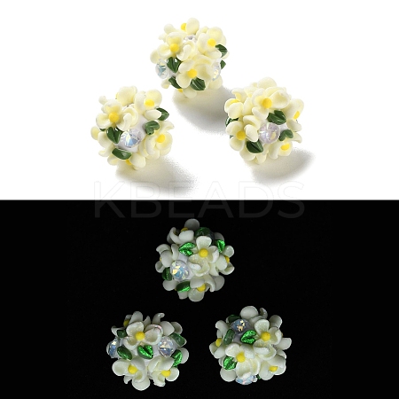 Luminous Polymer Clay Rhinestone Floral Ball Beads CLAY-U002-01B-1