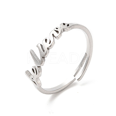 Non-Tarnish 304 Stainless Steel Word Adjustable Ring RJEW-L107-026P-1