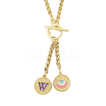 Ion Plating(IP) 304 Stainless Steel Purple Enamel Letter & Eye Pendant Wheat Chain Necklaces STAS-Z102-01G-W-1