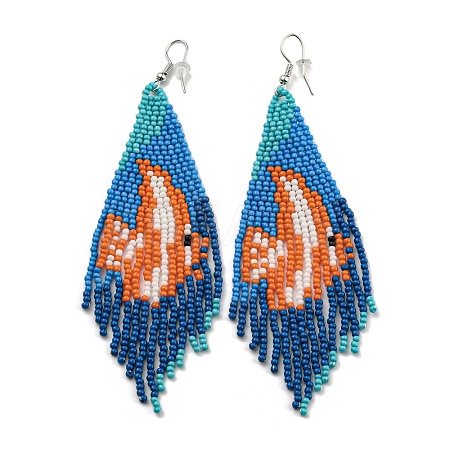 Boho Summper Beach Seed Bead Sea Animal Tassel Earrings LS-EJEW-Q380-02B-1