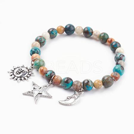 Natural Ocean Jasper & Crazy Agate Charm Bracelets BJEW-JB03349-04-1
