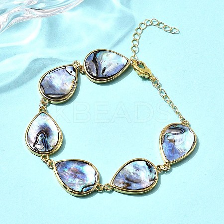 Natural Abalone Shell/Paua Shell Teardrop Link Chain Bracelets for Women BJEW-F512-01G-1