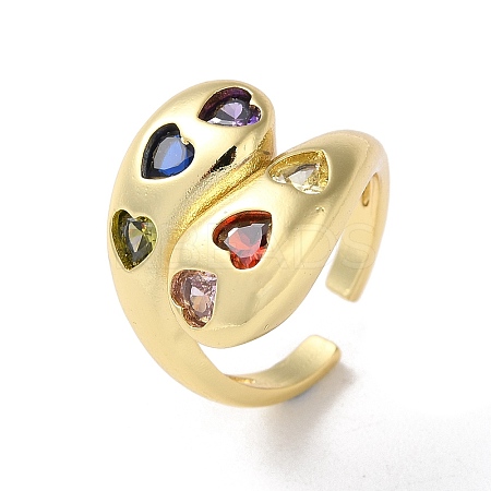 Rack Plating Brass with Colorful Cubic Zirconia Open Cuff Rings RJEW-M158-04G-1