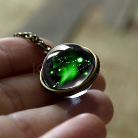 Double Glass Round with Constellation Pendant Alloy Chain Necklaces WG188F6-11-1