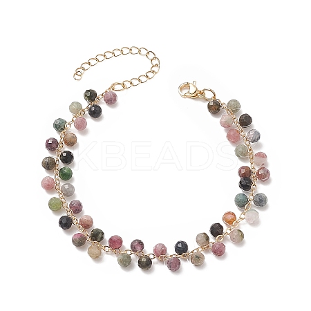 Natural Multicolor Tourmaline Round Beaded Charm Bracelet BJEW-TA00220-1