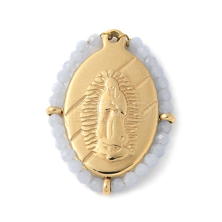 304 Stainless Steel Oval Embossed Jesus Pendants STAS-L022-490G-03-1