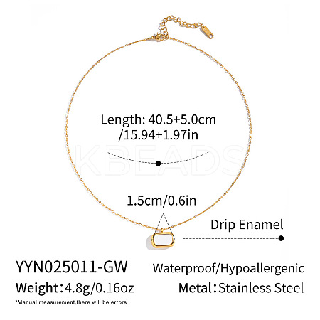 Minimalist 304 Stainless Steel White Enamel Rectangle Pendant Necklaces for Women BF7905-2-1