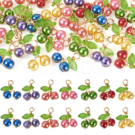 28Pcs 7 Colors Baking Paint Pearlized Glass Pendants PALLOY-TAC0184-1