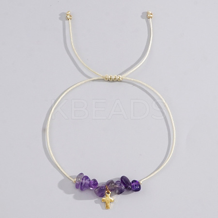 Bohemian Style Cross Natural Amethyst Braided Beaded Bracelets for Women XK2373-9-1