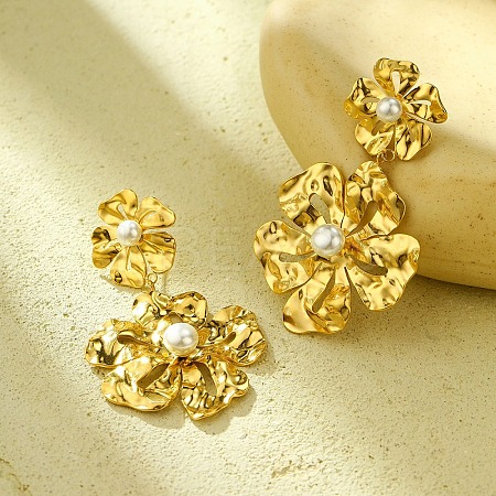 304 Stainless Steel Flower Dangle Stud Earrings for Women EJEW-U023-04G-01-1