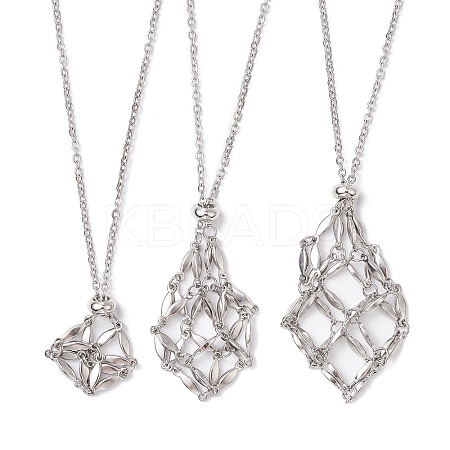 3Pcs 3 Style 304 Stainless Steel & Brass Macrame Pouch Empty Stone Holder for Pendant Necklaces Making NJEW-JN04442-1