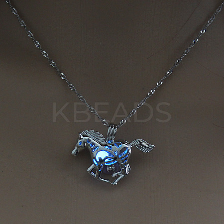 Alloy Horse Cage Pendant Necklace with Synthetic Luminous Stone LS-LUMI-PW0001-002P-B-1