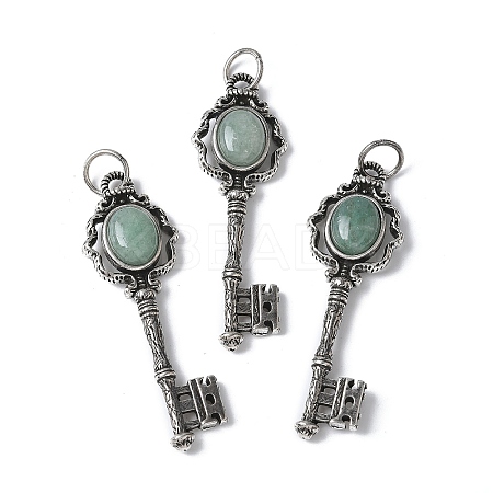 Key Brass Natural Green Aventurine Big Pendants KK-D361-01AS-14-1
