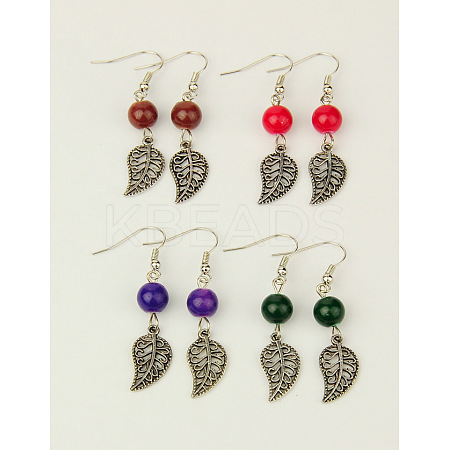 Dangle Leaf Earrings EJEW-JE00177-M-1